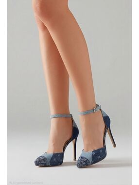 Denim Blue Ankle-Strap High Heel Pumps